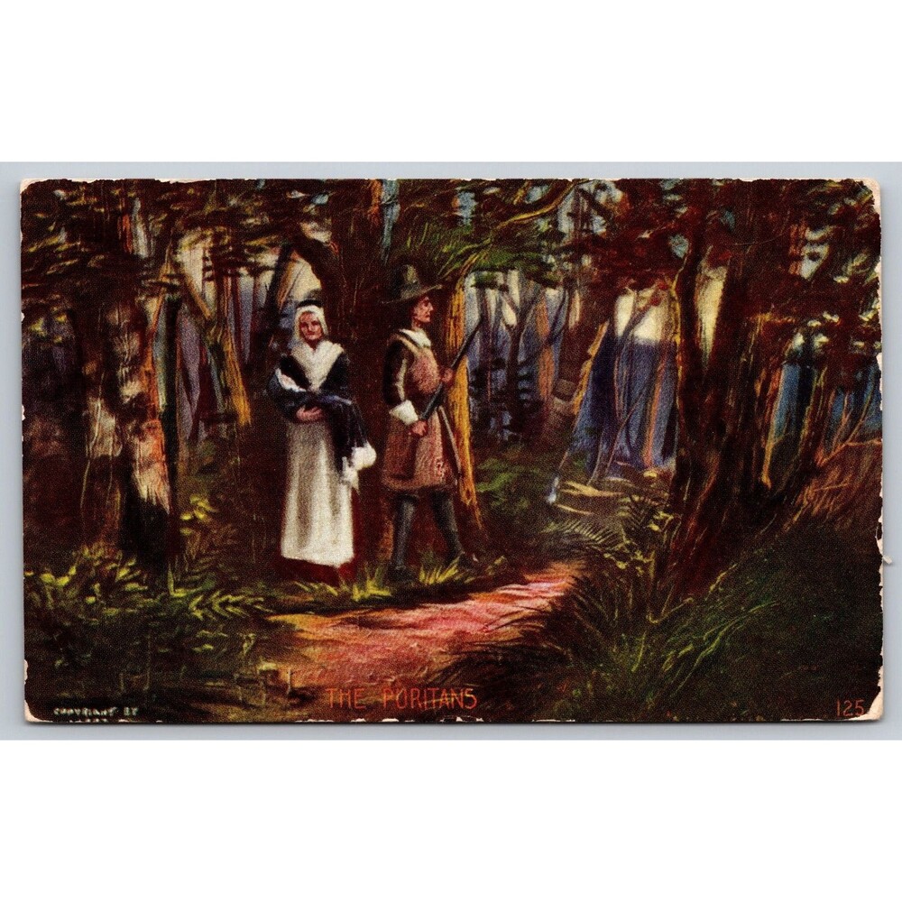 Postcard The Puritans Painting Musket Posted Snohomish WA No Stamp c1920s